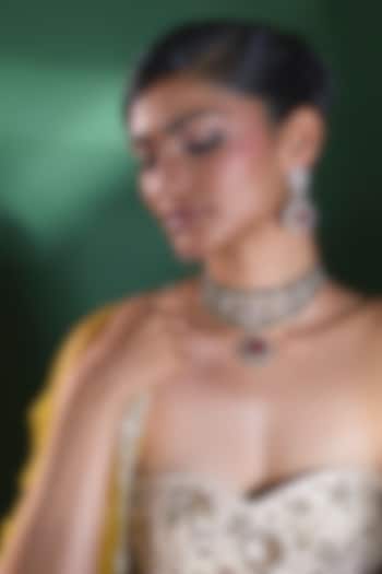 Gold Finish Ruby & Emerald Choker Necklace Set by Moh-Maya by Disha Khatri at Pernia's Pop Up Shop