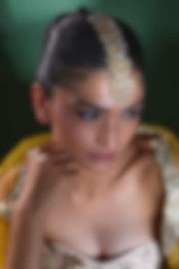 Gold Finish Kundan Polki & Pearl Maangtikka by Moh-Maya by Disha Khatri at Pernia's Pop Up Shop