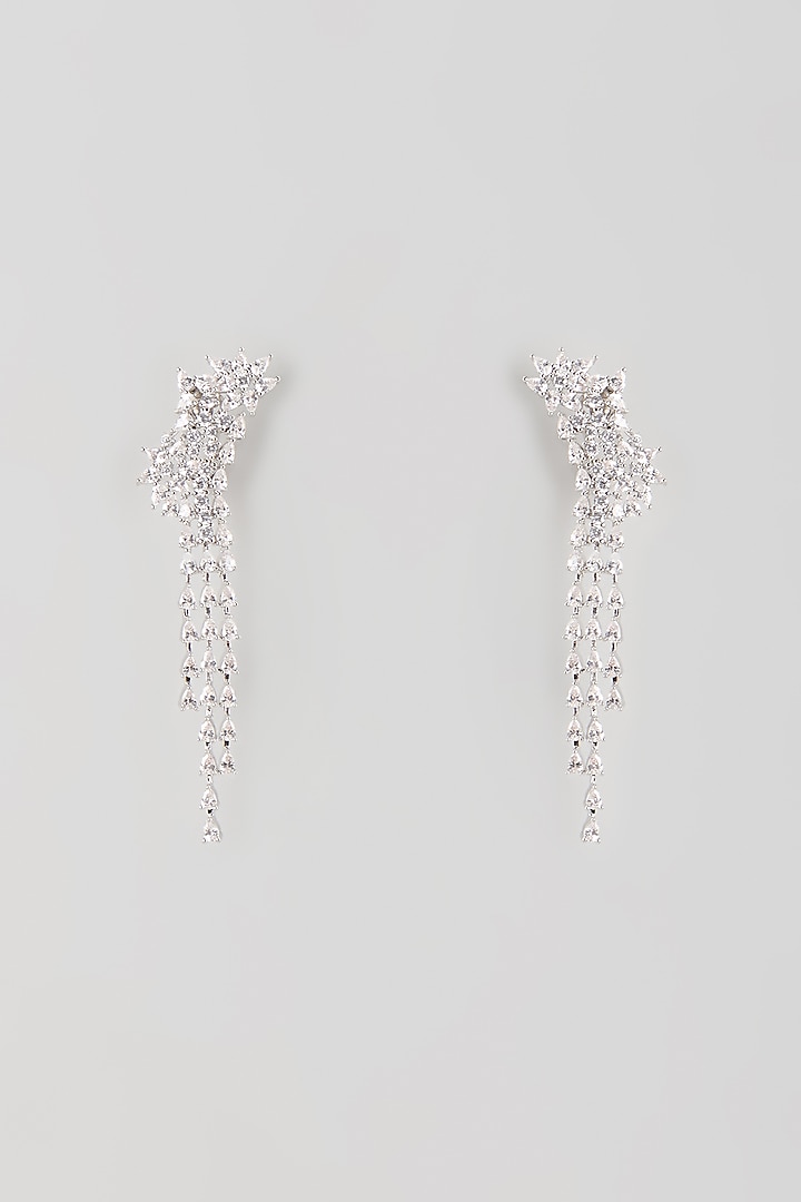 Silver Finish Zircon Dangler Earrings by Moh-Maya by Disha Khatri at Pernia's Pop Up Shop