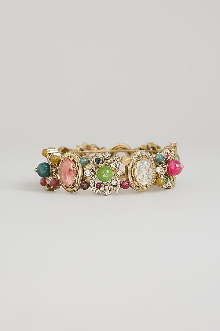 Gold Finish Multi-Colored Stone Bangle by Moh-Maya by Disha Khatri at Pernia's Pop Up Shop