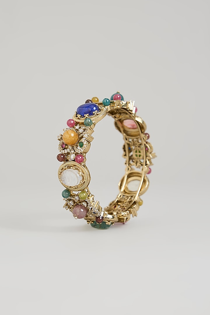 Gold Finish Multi-Colored Stone Bangle by Moh-Maya by Disha Khatri at Pernia's Pop Up Shop
