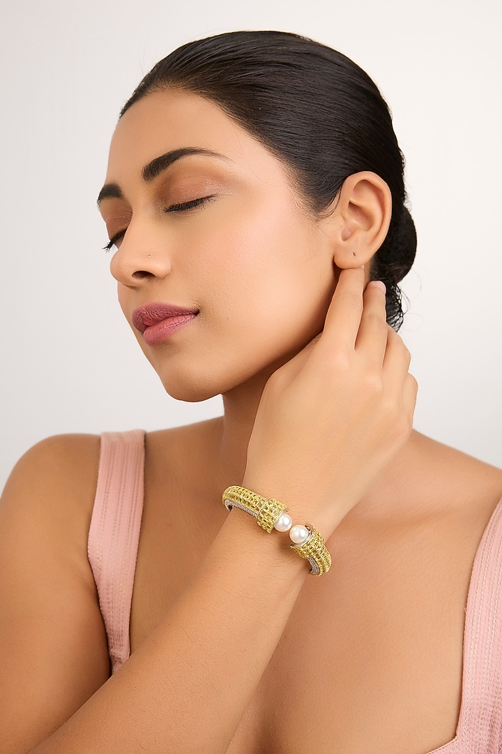 Gold Finish Pearl Bangle by Moh-Maya by Disha Khatri at Pernia's Pop Up Shop