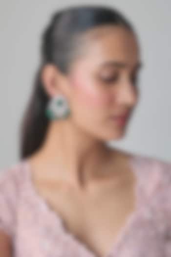 Silver Finish White & Green Stone Stud Earrings by Moh-Maya by Disha Khatri at Pernia's Pop Up Shop