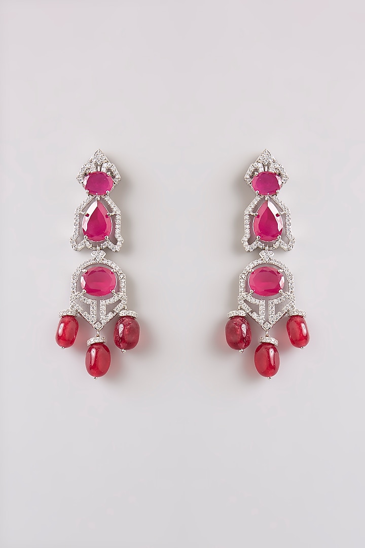 White Finish Ruby Stone Dangler Earrings by Moh-Maya by Disha Khatri at Pernia's Pop Up Shop