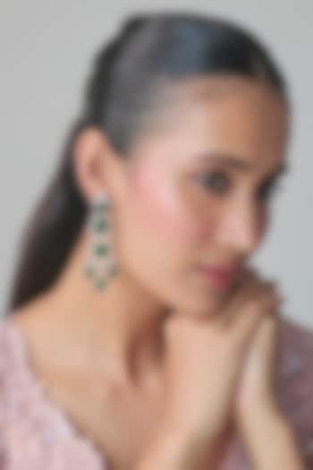Silver Finish Zircon & Emerald Green Stone Dangler Earrings by Moh-Maya by Disha Khatri at Pernia's Pop Up Shop