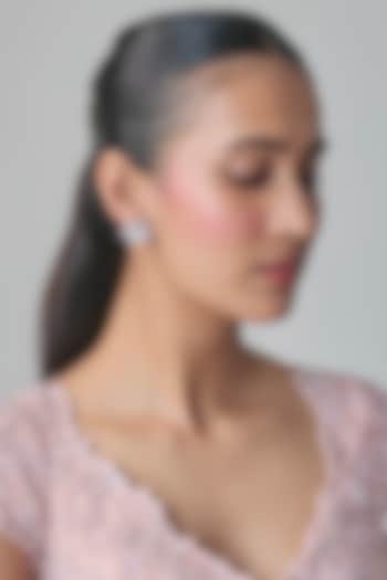 White Gold Finish Zircon Stud Earrings by Moh-Maya by Disha Khatri at Pernia's Pop Up Shop