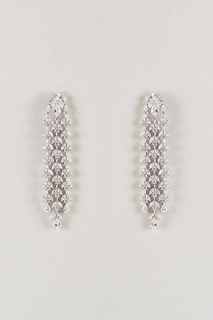 Silver Finish Zircon Dangler Earrings by Moh-Maya by Disha Khatri at Pernia's Pop Up Shop