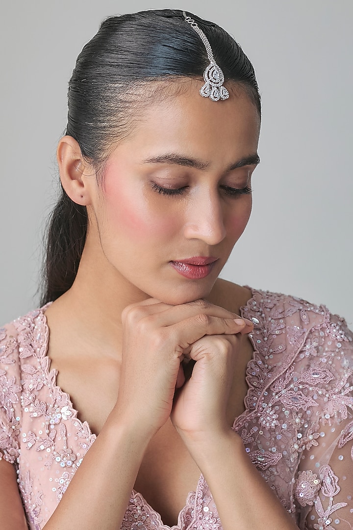 Silver Finish Zircon Maangtikka by Moh-Maya by Disha Khatri at Pernia's Pop Up Shop