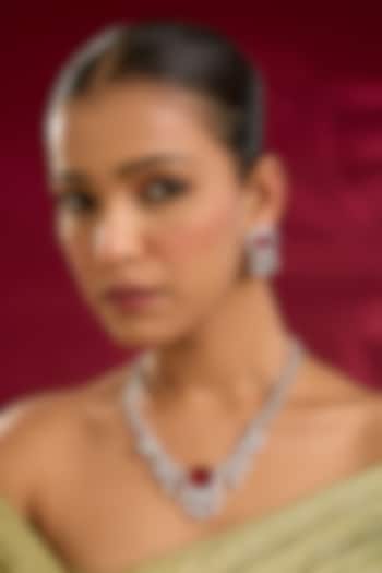 White Finish Zircon & Ruby Stone Necklace Set by Moh-Maya by Disha Khatri at Pernia's Pop Up Shop