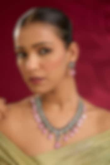White Finish Zircon & Pink Stone Necklace Set by Moh-Maya by Disha Khatri at Pernia's Pop Up Shop