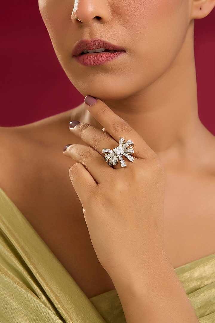 White Finish Zircon Ring by Moh-Maya by Disha Khatri at Pernia's Pop Up Shop