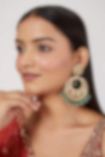 Gold Finish Emerald Chandbali Earrings by Moh-Maya by Disha Khatri