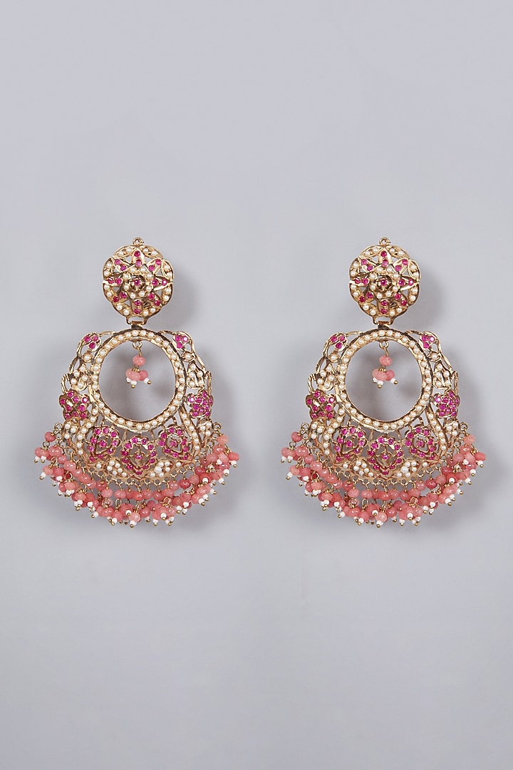 Gold Finish Ruby Chandbali Earrings by Moh-Maya by Disha Khatri at Pernia's Pop Up Shop