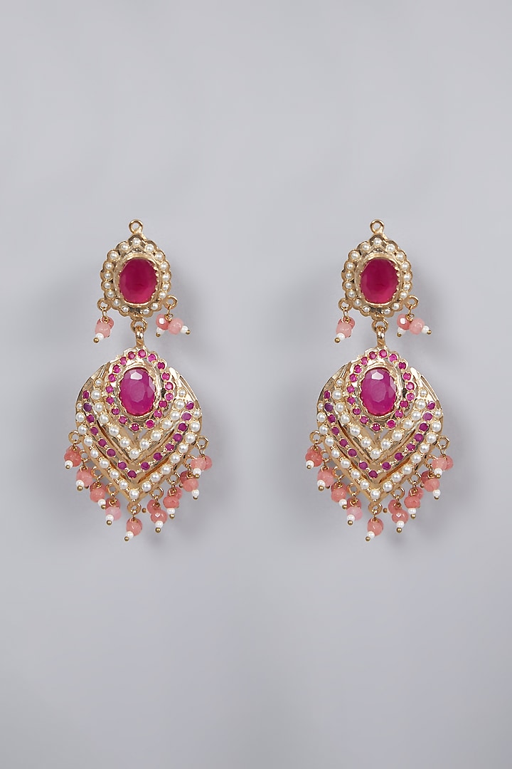 Gold Finish Pink Jadau Choker Necklace Set by Moh-Maya by Disha Khatri at Pernia's Pop Up Shop