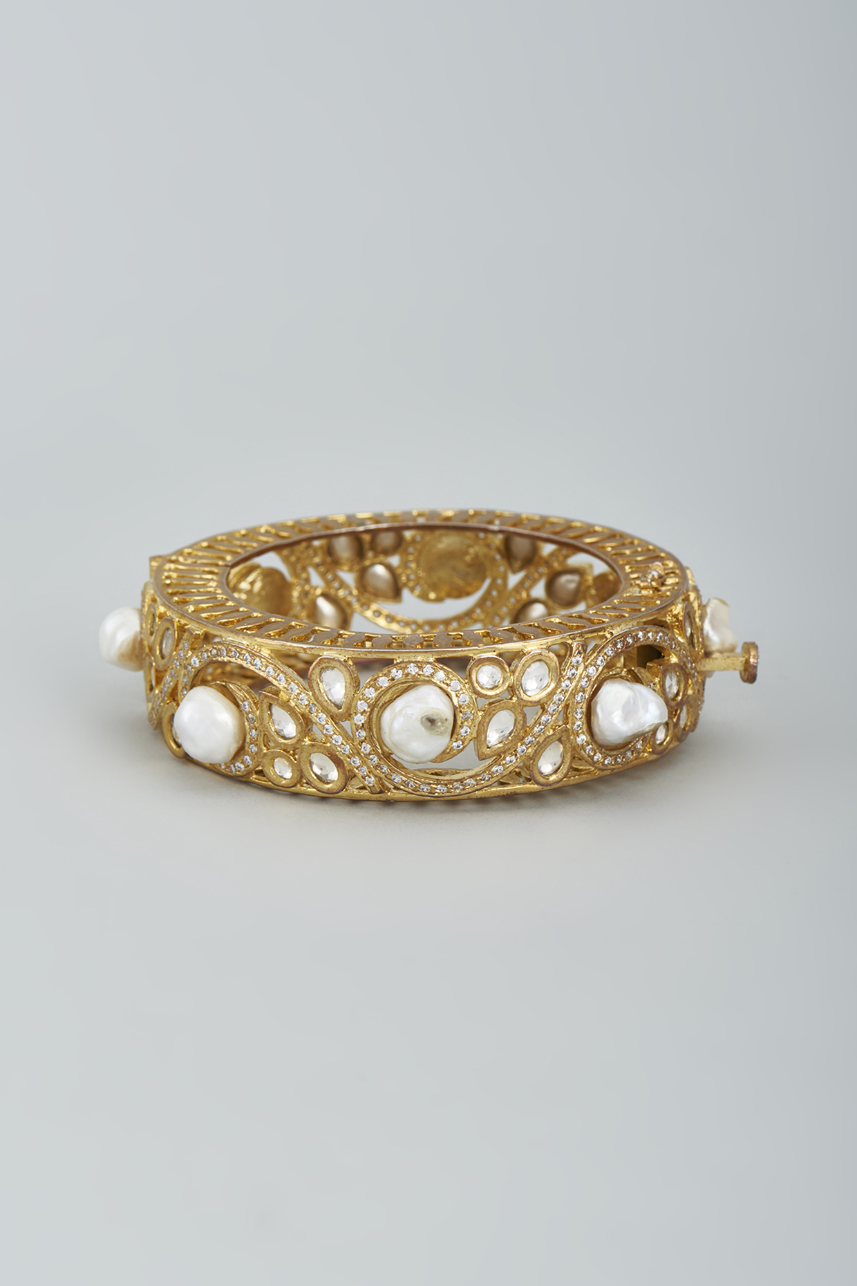 Gold Finish Kundan Polki Bangle by Moh-Maya by Disha Khatri at Pernia's Pop Up Shop