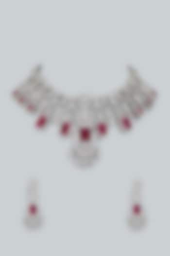 White Finish Zircons Necklace Set by Moh-Maya by Disha Khatri at Pernia's Pop Up Shop