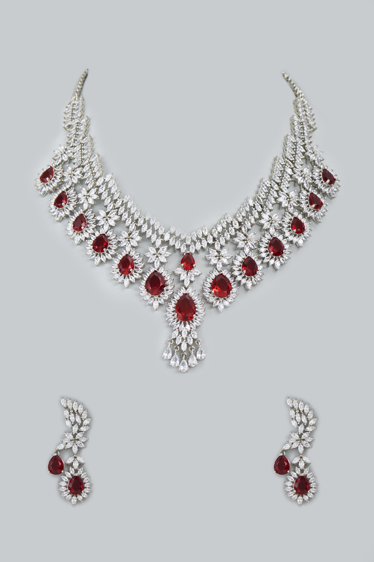 Moh Maya By Disha Khatri Necklace Set White Finish Red Stone Necklace Set for Women at Pernia s Pop Up Shop