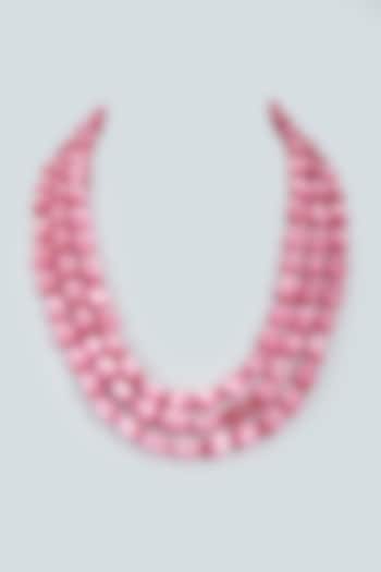 White Finish Pink Stone Necklace by Moh-Maya by Disha Khatri