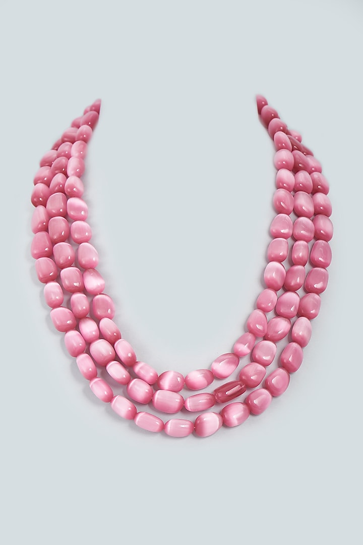 White Finish Pink Stone Necklace by Moh-Maya by Disha Khatri