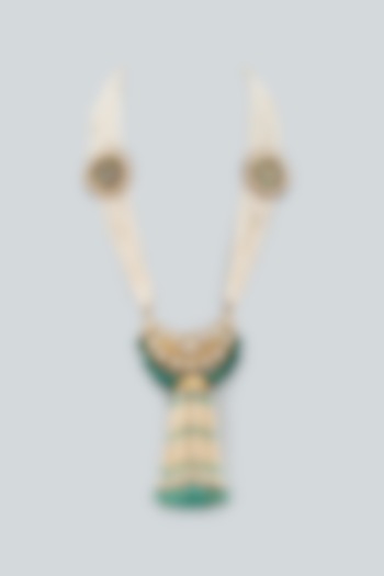 Gold Finish Pearl Meenakari Necklace by Moh-Maya by Disha Khatri