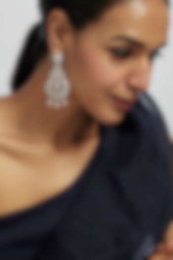 White Finish Zircon Dangler Earrings by Moh-Maya by Disha Khatri at Pernia's Pop Up Shop