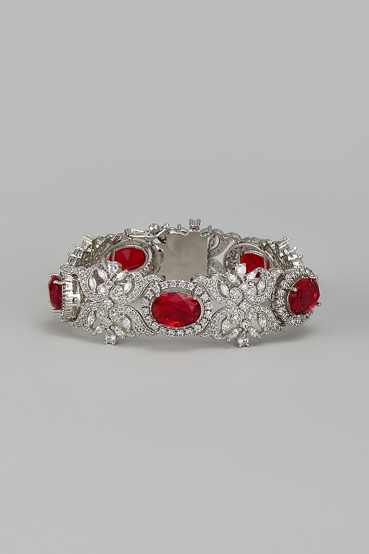 White Finish Zircon & Red Stone Bracelet by Moh-Maya by Disha Khatri at Pernia's Pop Up Shop