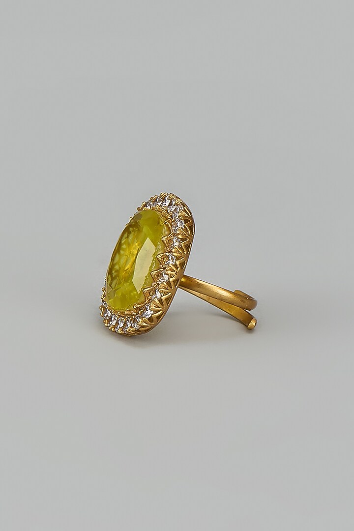 Gold Finish Zircon & Yellow Stone Ring by Moh-Maya by Disha Khatri at Pernia's Pop Up Shop