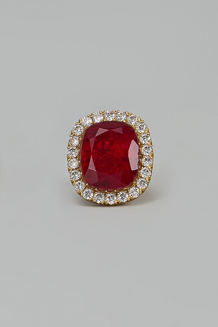 Gold Finish Ruby & Zircon Ring by Moh-Maya by Disha Khatri at Pernia's Pop Up Shop