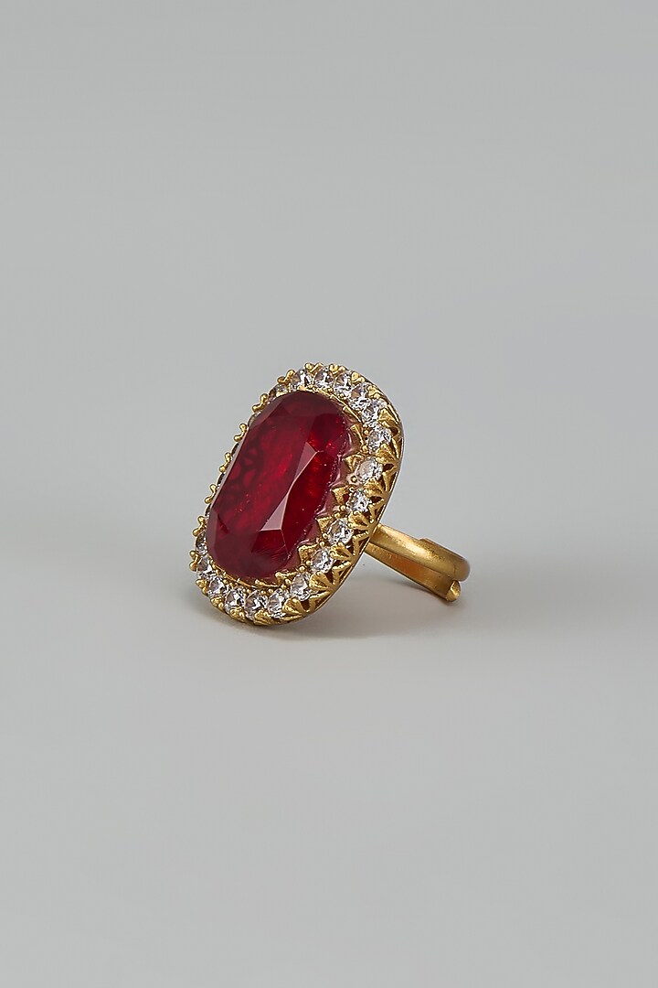Gold Finish Ruby & Zircon Ring by Moh-Maya by Disha Khatri at Pernia's Pop Up Shop