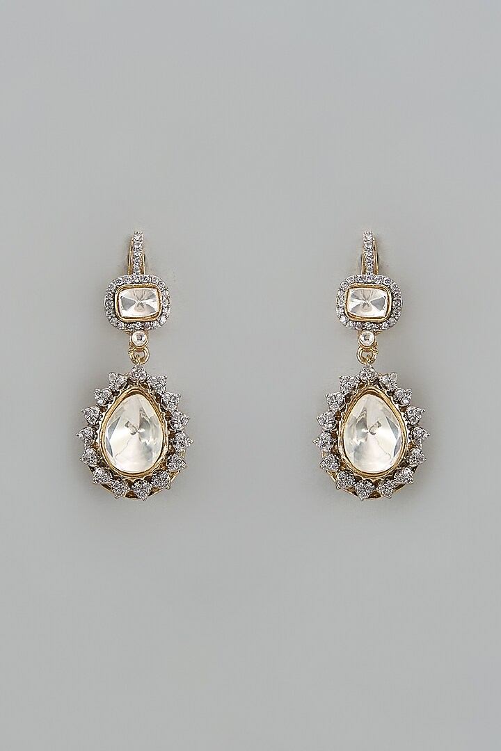 Gold Finish Kundan Polki Dangler Earrings by Moh-Maya by Disha Khatri at Pernia's Pop Up Shop