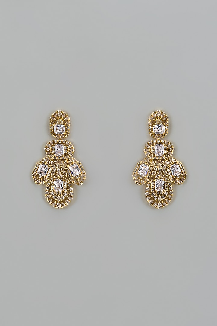 Gold Finish Zircon Dangler Earrings by Moh-Maya by Disha Khatri at Pernia's Pop Up Shop
