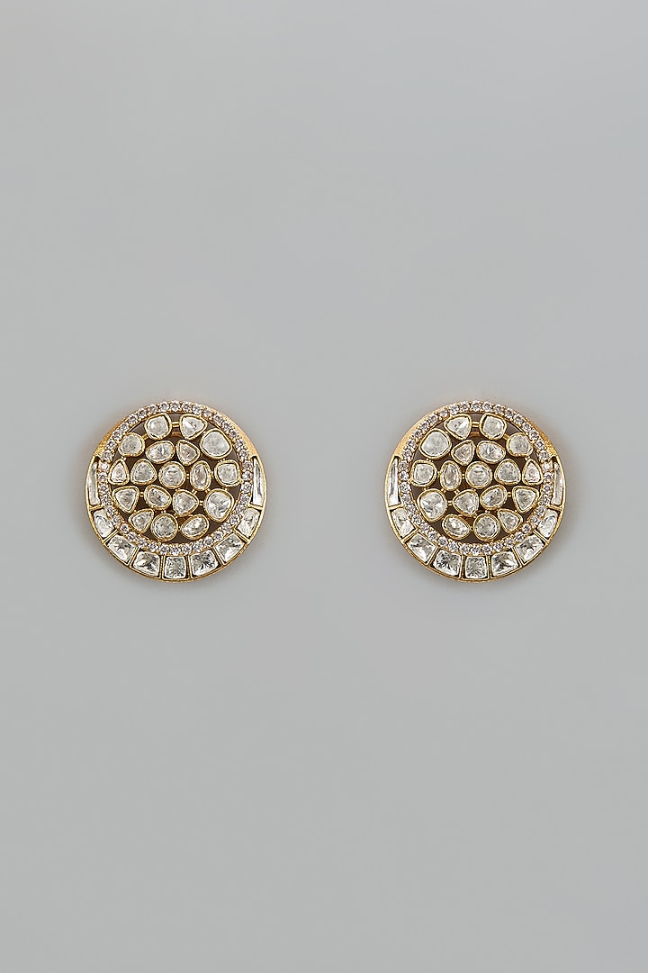 Gold Finish Kundan Polki Stud Earrings by Moh-Maya by Disha Khatri at Pernia's Pop Up Shop