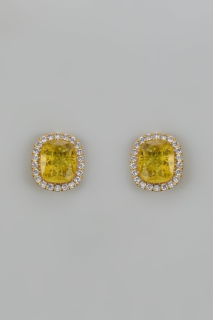Gold Finish Yellow Zircon Stud Earrings by Moh-Maya by Disha Khatri at Pernia's Pop Up Shop