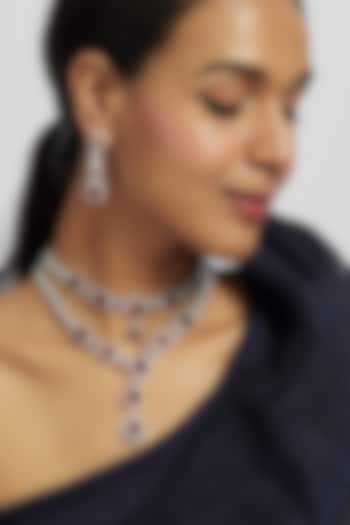 White Finish Ruby Stone & Zircon Layered Necklace Set by Moh-Maya by Disha Khatri at Pernia's Pop Up Shop