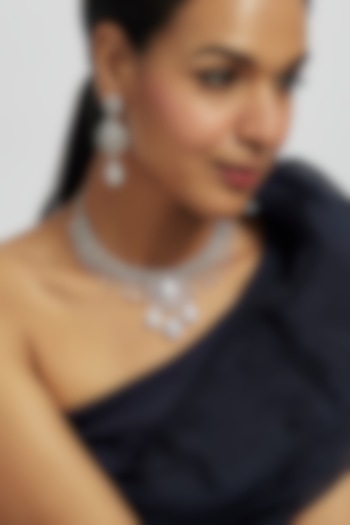 White Finish Zircon Necklace Set by Moh-Maya by Disha Khatri at Pernia's Pop Up Shop