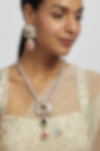 Gold Finish Multi-Colored Stone & Zircon Long Pendant Necklace Set by Moh-Maya by Disha Khatri at Pernia's Pop Up Shop