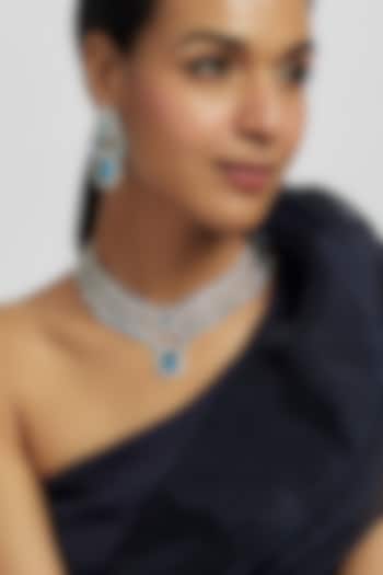 White Finish Blue Stone & Zircon Necklace Set by Moh-Maya by Disha Khatri at Pernia's Pop Up Shop