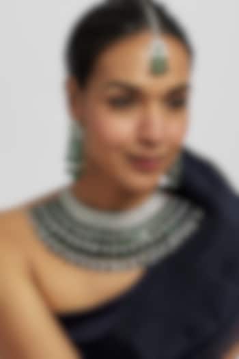 White Finish Emerald Stone & Zircon Choker Necklace Set by Moh-Maya by Disha Khatri at Pernia's Pop Up Shop