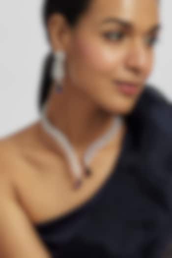 White Finish Blue Stone & Zircon Long Necklace Set by Moh-Maya by Disha Khatri at Pernia's Pop Up Shop