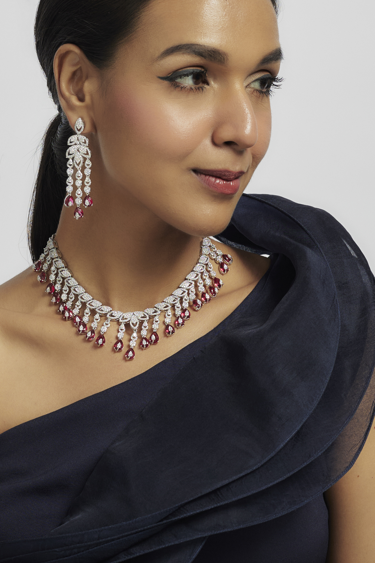 White Finish Ruby Stone & Zircon Necklace Set by Moh-Maya by Disha Khatri at Pernia's Pop Up Shop