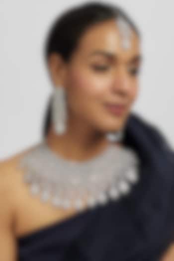 White Finish Zircon Choker Necklace Set by Moh-Maya by Disha Khatri at Pernia's Pop Up Shop