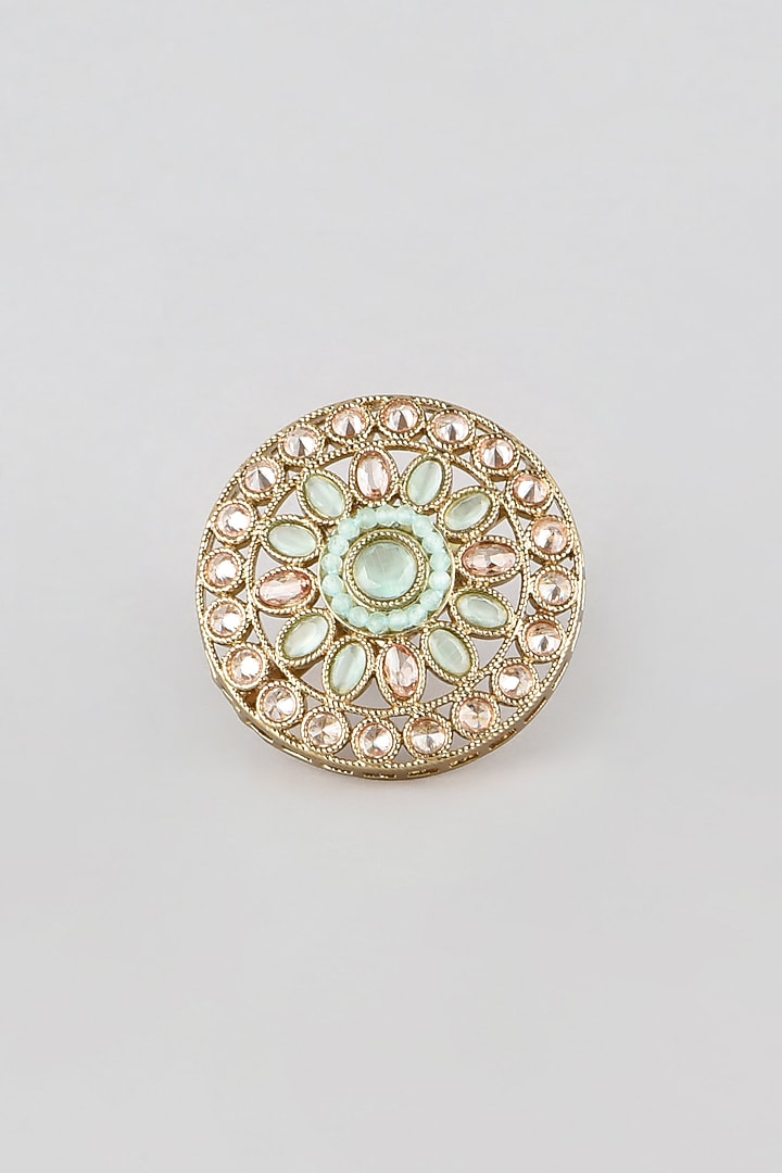 Gold Finish Pearl & Kundan Polki Ring by Moh-Maya by Disha Khatri at Pernia's Pop Up Shop
