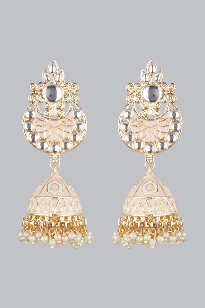 Gold Finish Kundan Polki Chandbali Earrings by Moh-Maya by Disha Khatri at Pernia's Pop Up Shop