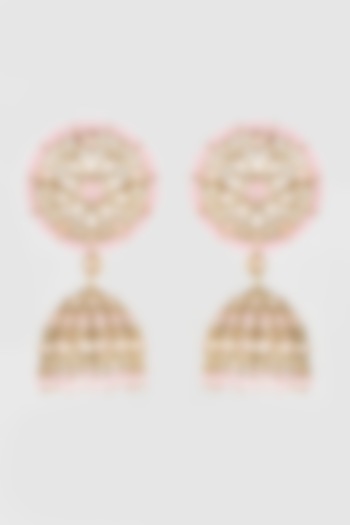 Gold Finish Pink Beaded Chandbali Earrings by Moh-Maya by Disha Khatri