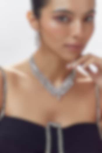 White Finish Zircon Long Necklace Set by Moh-Maya by Disha Khatri at Pernia's Pop Up Shop