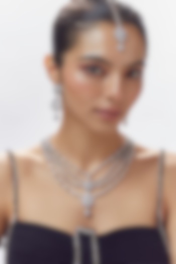 White Finish Zircon Necklace Set by Moh-Maya by Disha Khatri at Pernia's Pop Up Shop