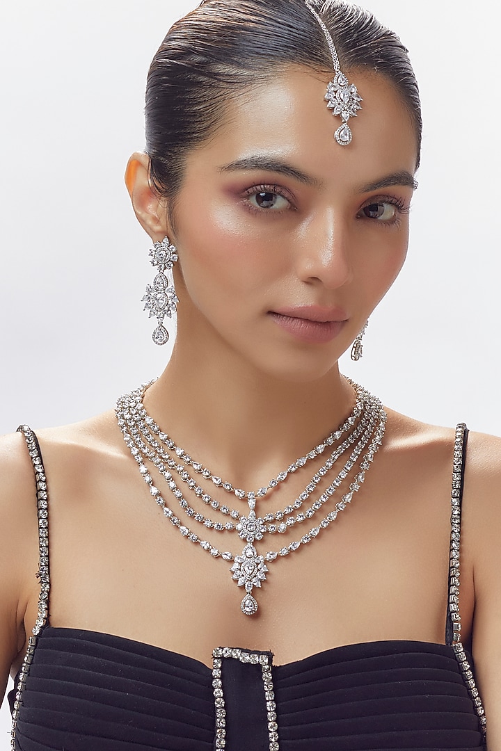 White Finish Zircon Necklace Set by Moh-Maya by Disha Khatri at Pernia's Pop Up Shop