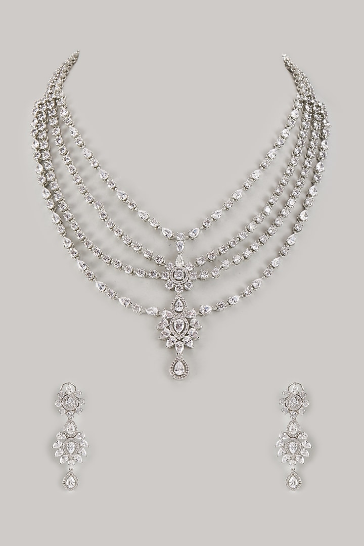 White Finish Zircon Necklace Set by Moh-Maya by Disha Khatri at Pernia's Pop Up Shop