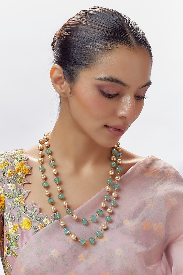 Gold Finish Pearl Beaded Long Necklace by Moh-Maya by Disha Khatri at  Pernia's Pop Up Shop