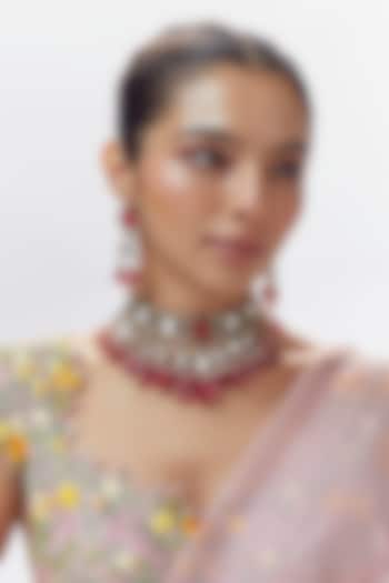 Gold Finish Zircon & Kundan Polki Choker Necklace Set by Moh-Maya by Disha Khatri at Pernia's Pop Up Shop